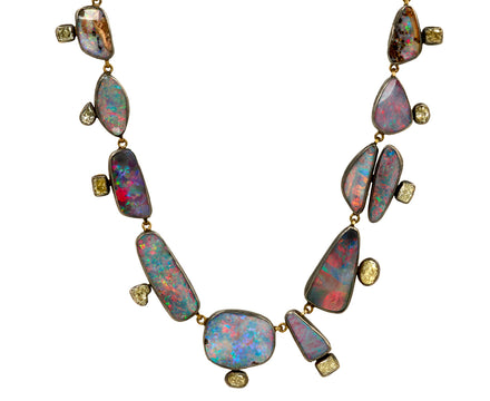 Judy Lovely Flashy Bright Opals and Diamond Necklace