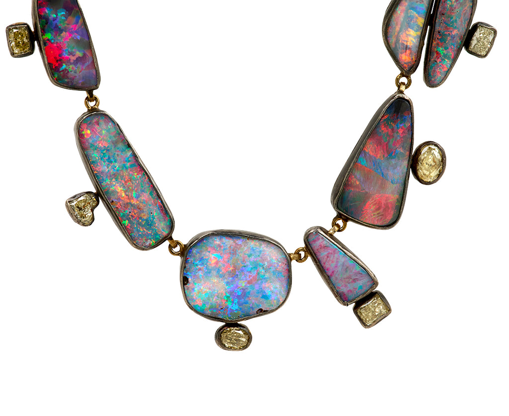Judy Lovely Flashy Bright Opals and Diamond Necklace - closeup