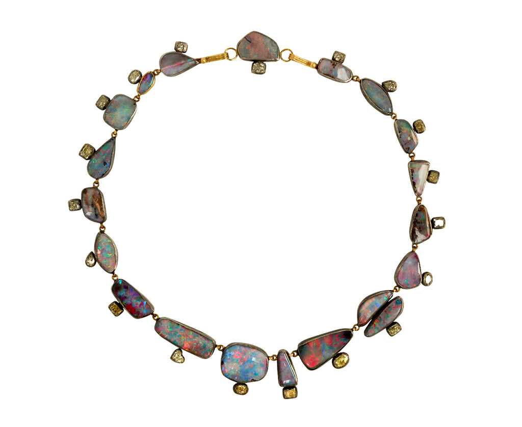 Judy Lovely Flashy Bright Opals and Diamond Necklace - Top Down 