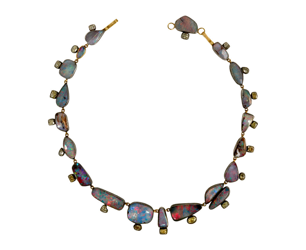 Judy Lovely Flashy Bright Opals and Diamond Necklace - top down open