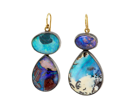 Funky Mismatched Double Opal Drop Earrings