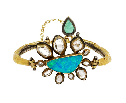 Gorgeous Boulder Opal and Herkimer Flower Cuff Bracelet