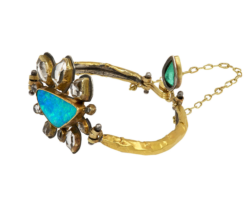 Gorgeous Boulder Opal and Herkimer Flower Cuff Bracelet