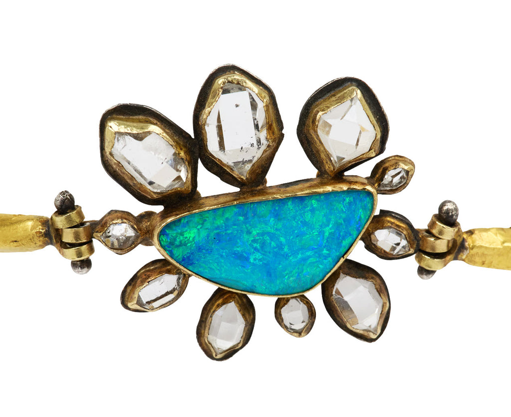 Gorgeous Boulder Opal and Herkimer Flower Cuff Bracelet