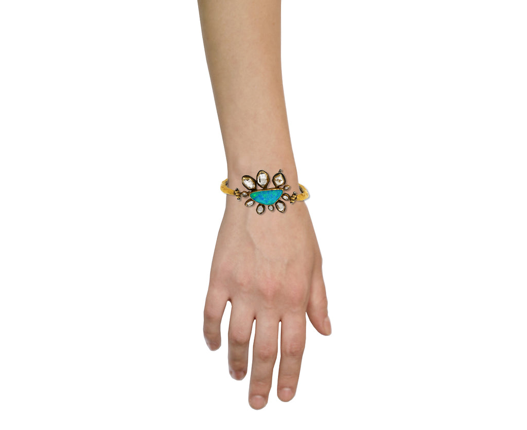 Gorgeous Boulder Opal and Herkimer Flower Cuff Bracelet