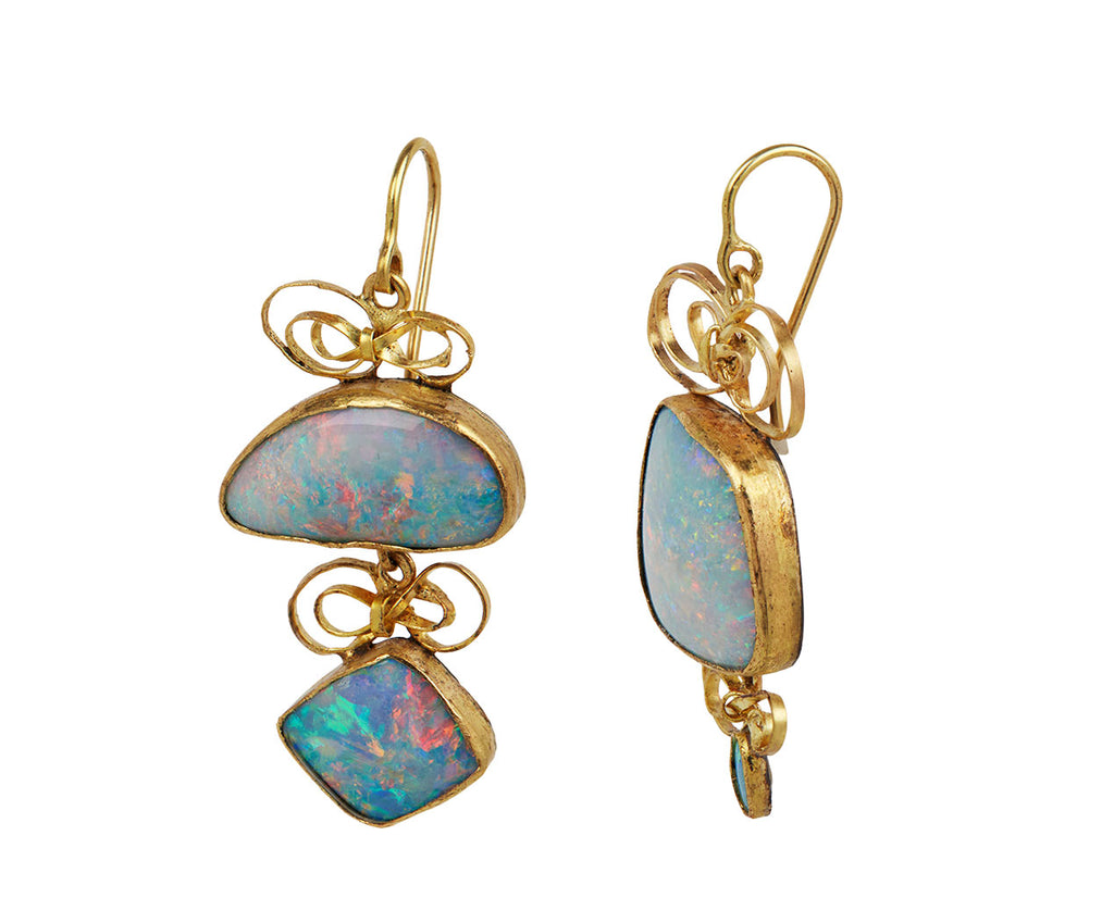 Judy Geib Sparkly Opal Double Drop Bow Earrings Side View