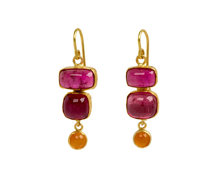 Judy Geib Pink Tourmaline and Carnelian Drop Earrings