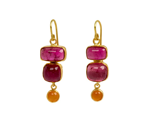 Judy Geib Pink Tourmaline and Carnelian Drop Earrings