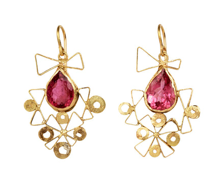 Judy Geib Pink Tourmaline Disc and Star Top Earrings