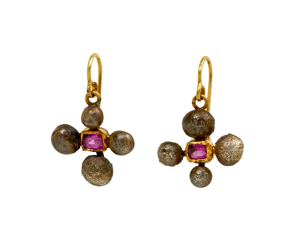 Judy Geib Ruby and Silver Blob Earrings