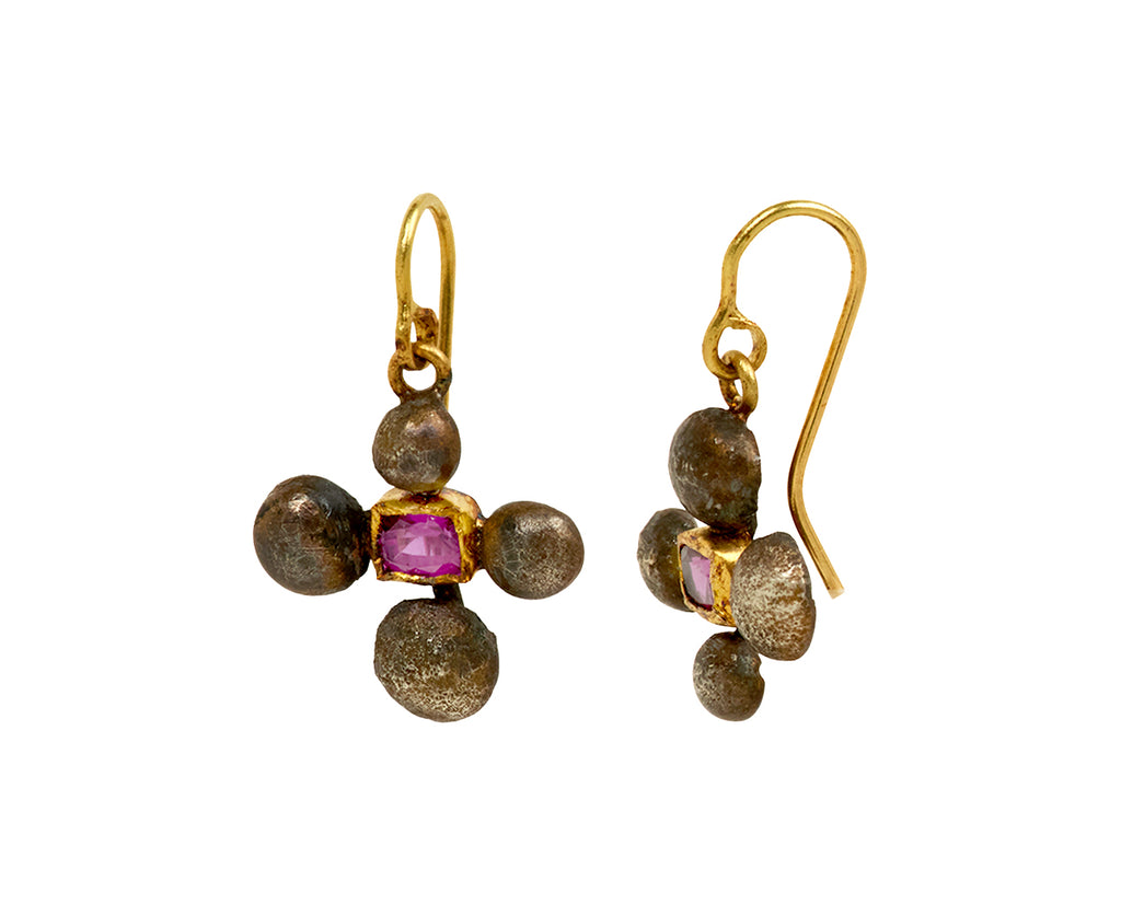 Judy Geib Ruby and Silver Blob Earrings - side