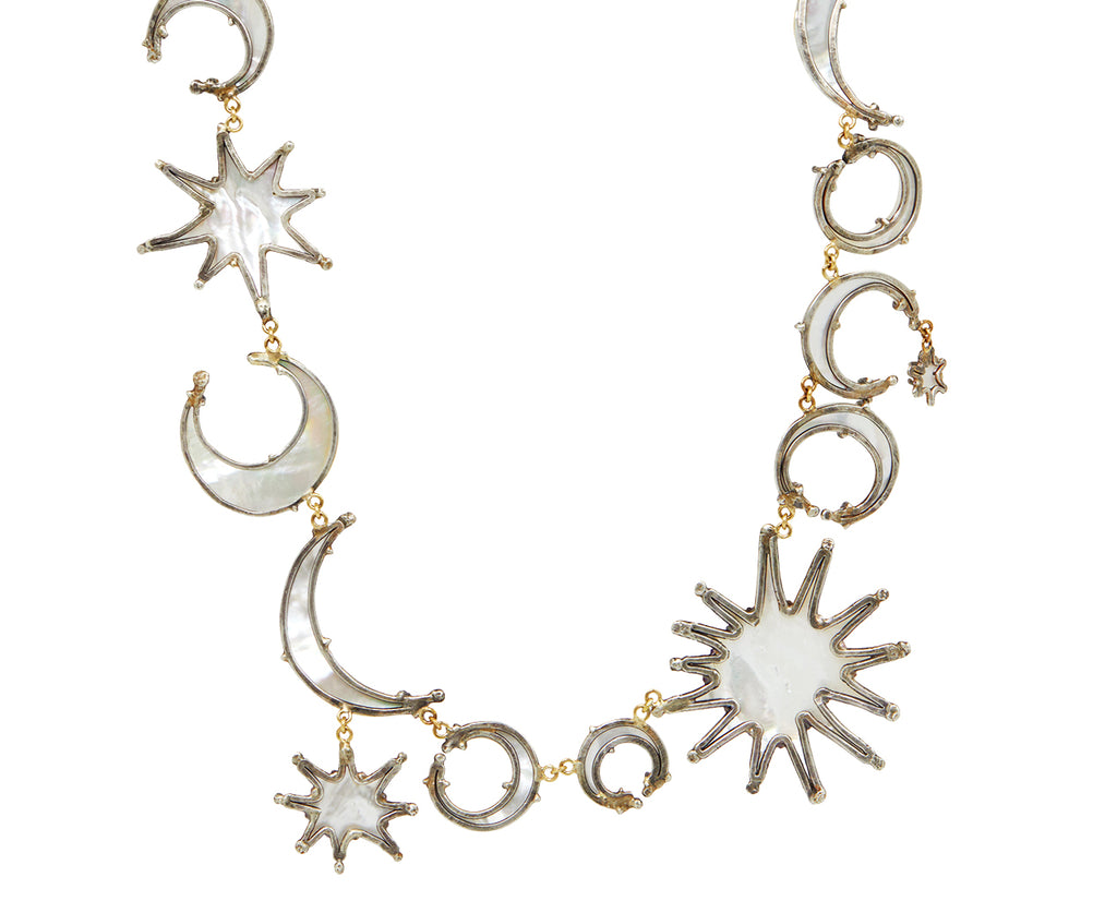 Silver Sun and Moon Mother of Pearl Necklace