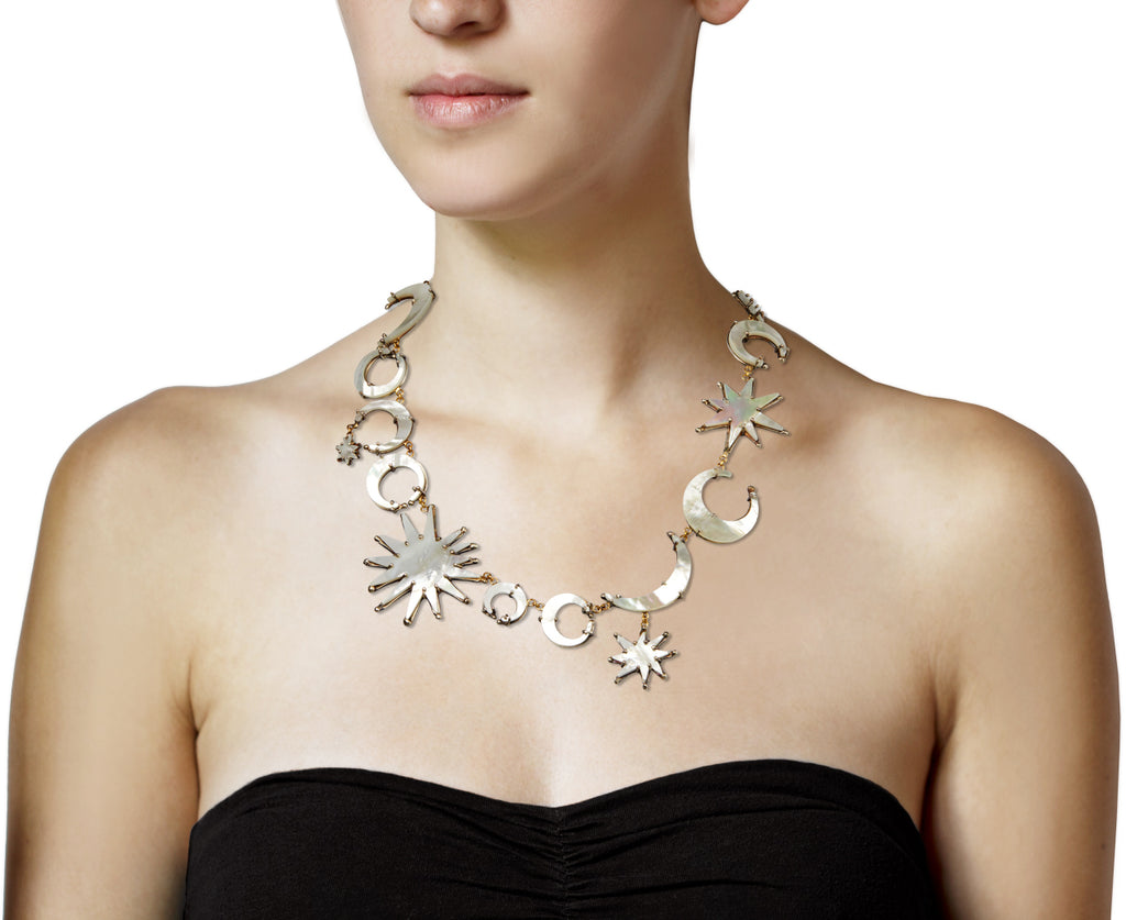 Silver Sun and Moon Mother of Pearl Necklace