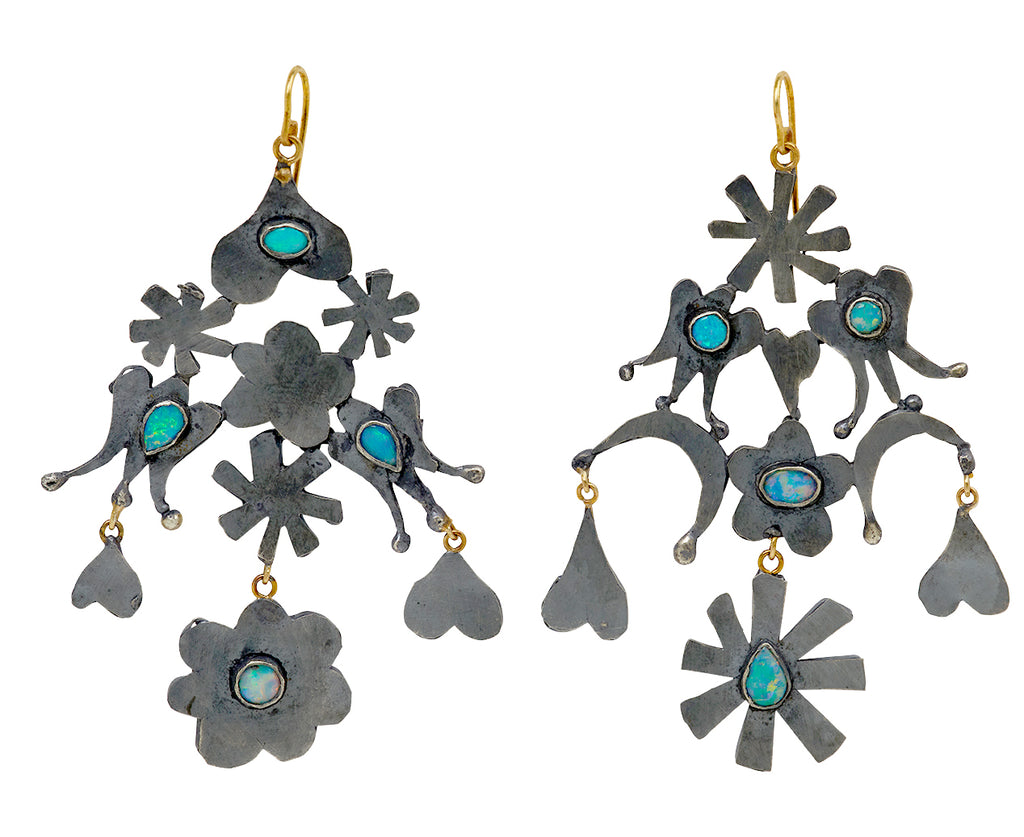 Silver and Opal Swedish Modern Dangling Earrings