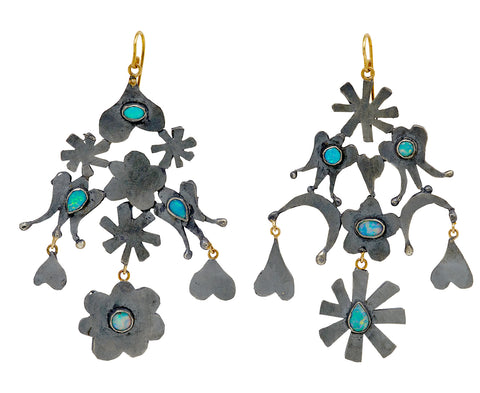 Silver and Opal Swedish Modern Dangling Earrings