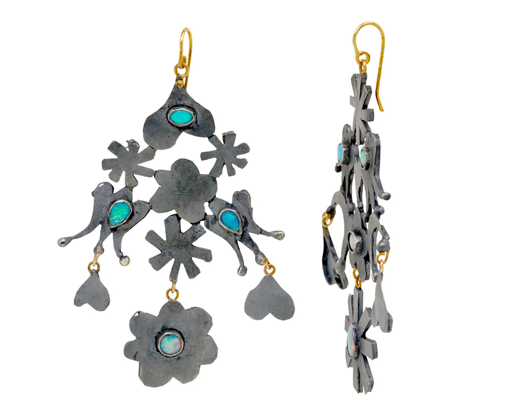 Silver and Opal Swedish Modern Dangling Earrings