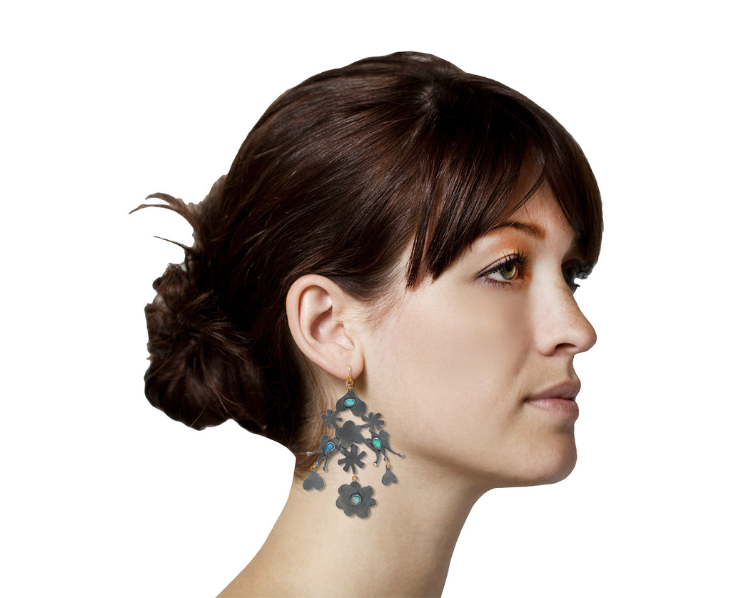 Silver and Opal Swedish Modern Dangling Earrings