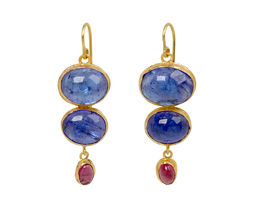 Double Tanzanite and Tourmaline Drop Earrings