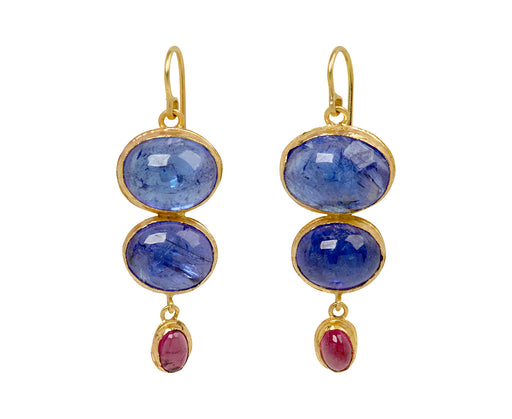 Double Tanzanite and Tourmaline Drop Earrings