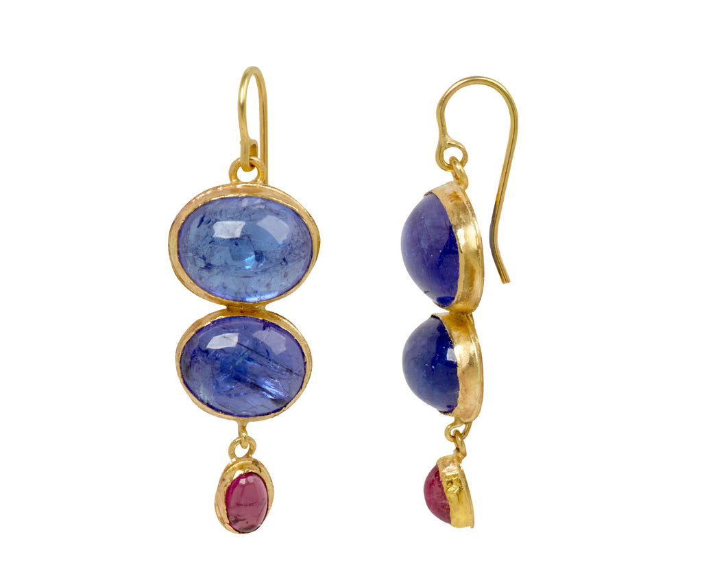 Double Tanzanite and Tourmaline Drop Earrings