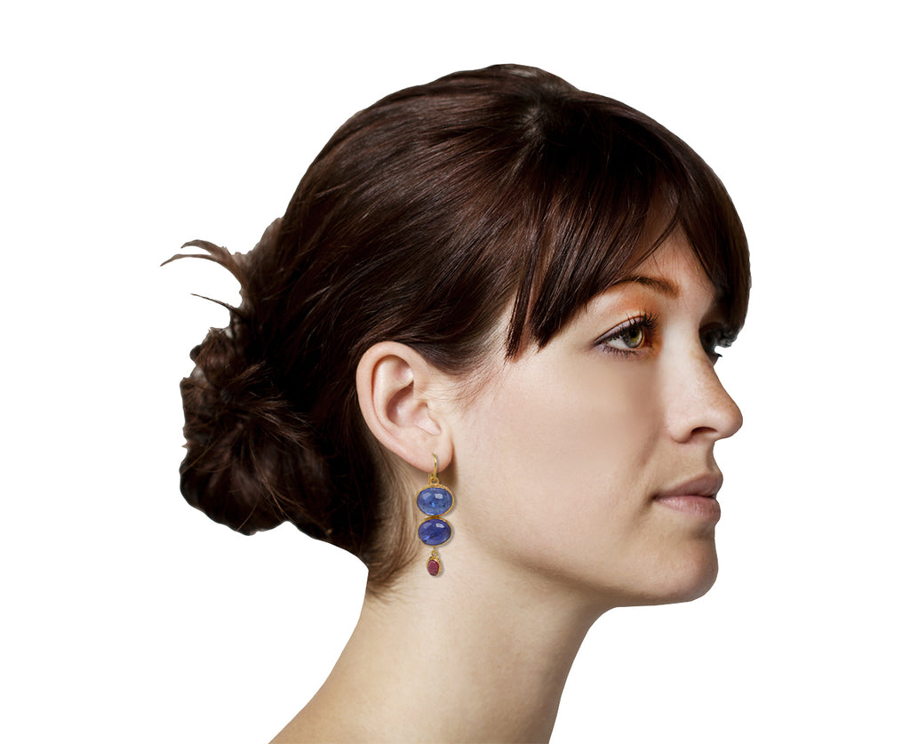 Double Tanzanite and Tourmaline Drop Earrings