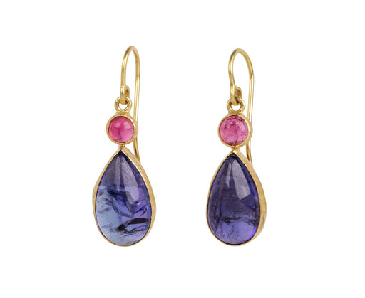 Judy Geib Round Pink Tourmaline Teardrop Tanzanite Earrings