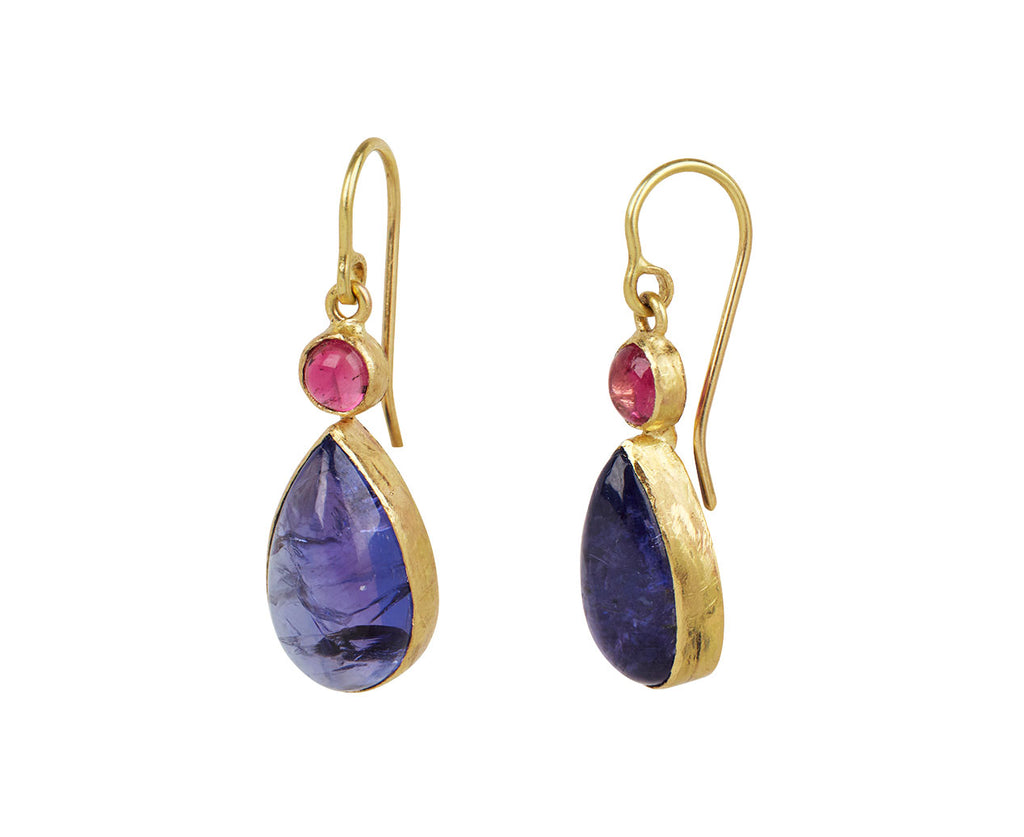 Judy Geib Round Pink Tourmaline Teardrop Tanzanite Earrings Side