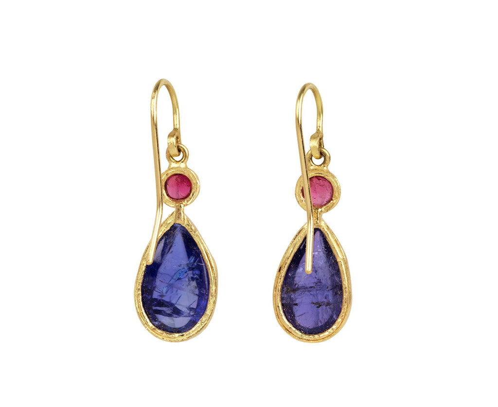Judy Geib Round Pink Tourmaline Teardrop Tanzanite Earrings Back