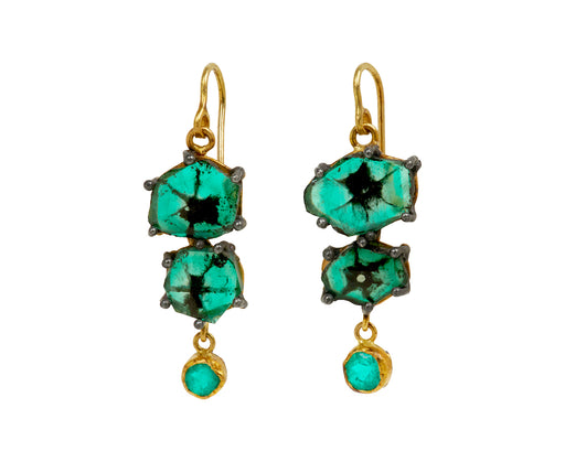 Lovely Trapiche Emeralds with Small Emerald Double Drop Earrings