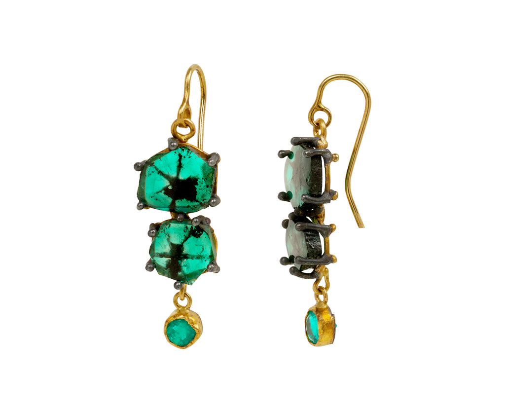 Lovely Trapiche Emeralds with Small Emerald Double Drop Earrings