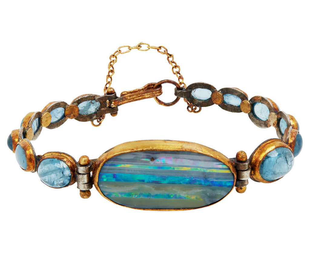 Judy Geib Fiery Striped Opal and Aquamarine Bracelet