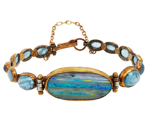Fiery Striped Opal and Aquamarine Bracelet