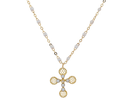 Gigi Clozeau Opal Pearled Lace Cross Pendant Necklace