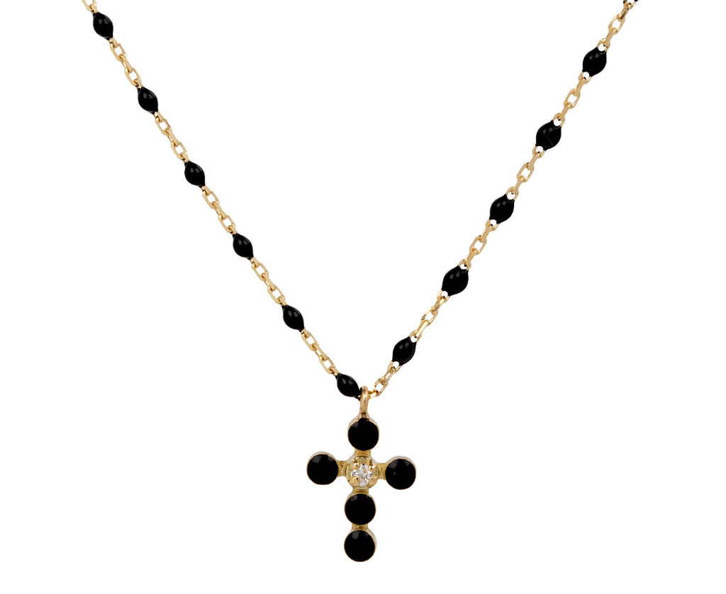 Gigi Clozeau Black Pearled Mini Gigi Cross Pendant Necklace