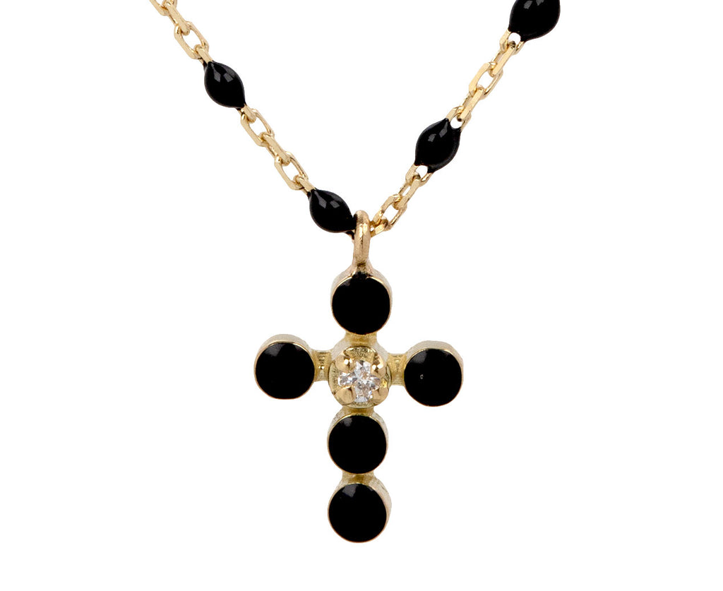 Gigi Clozeau Black Mini Gigi Clozeau Black Pearled Mini Gigi Cross Pendant Necklace - Closeup