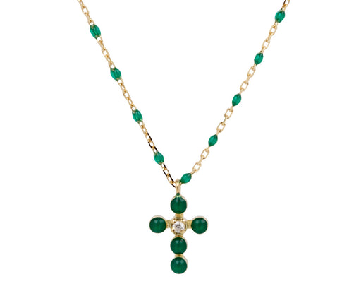 Gigi Clozeau Emerald Mini Gigi Cross Pendant Necklace