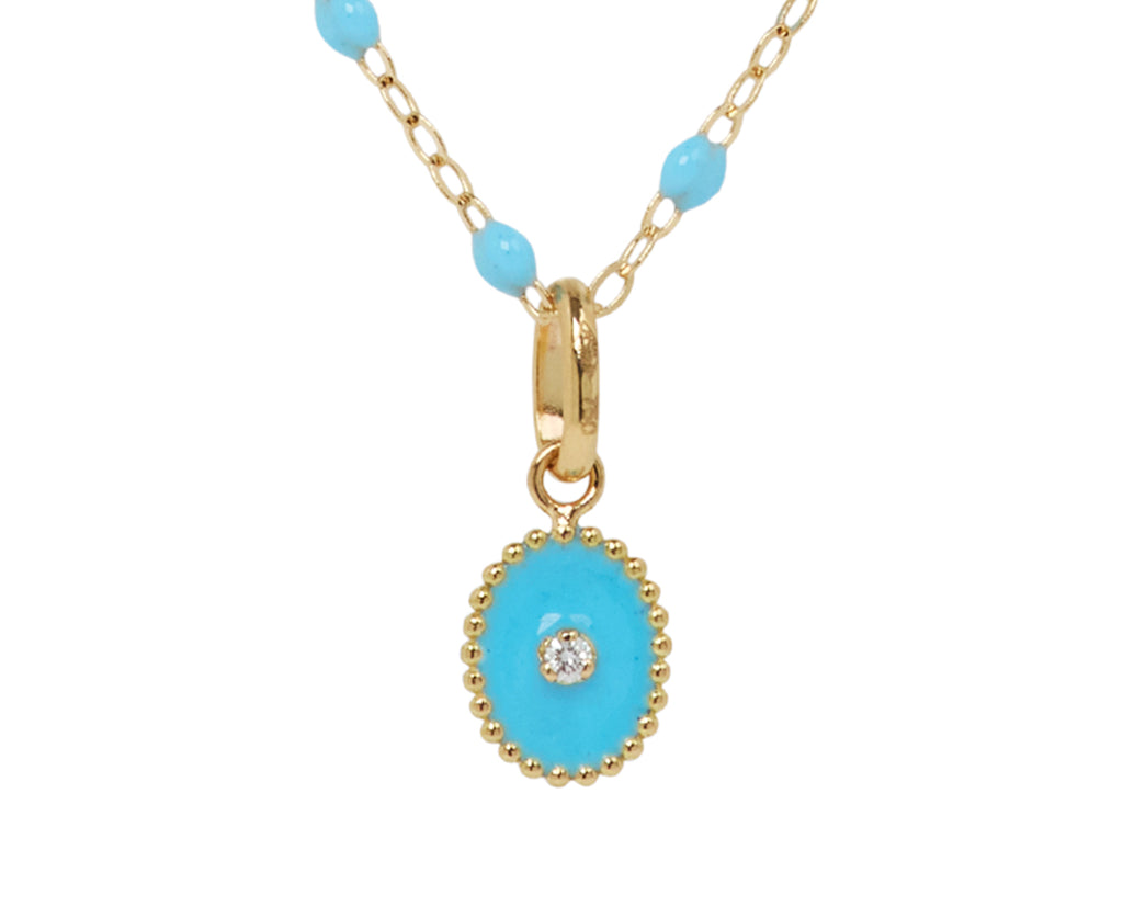 Gigi Clozeau Small Turquoise Enamel and Diamond North Star Pendant ONLY - Closeup