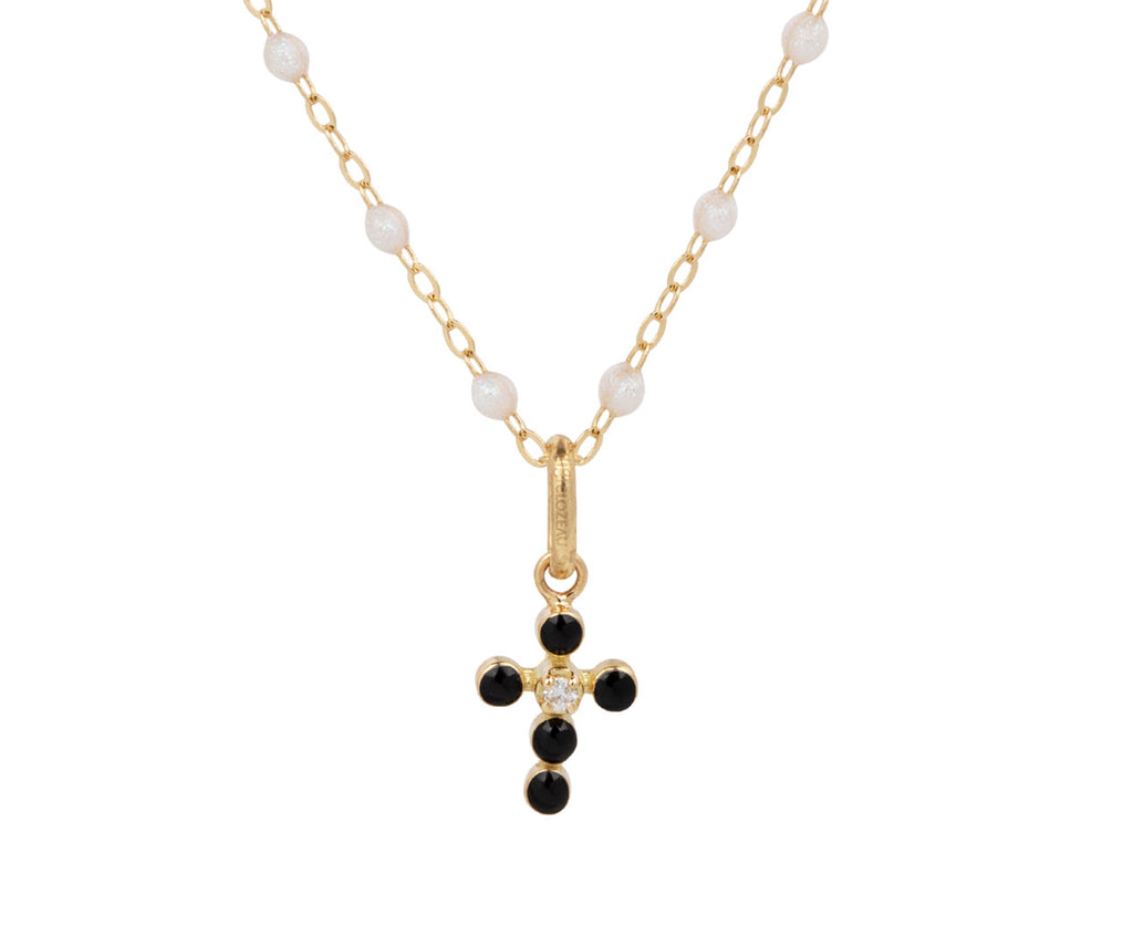 Gigi Clozeau Black Pearled Mini Gigi Cross Pendant ONLY - Closeup