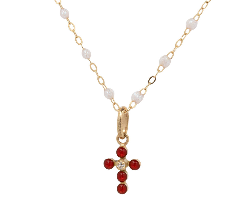 Gigi Clozeau Ruby Pearled Mini Gigi Cross Pendant ONLY - closeup