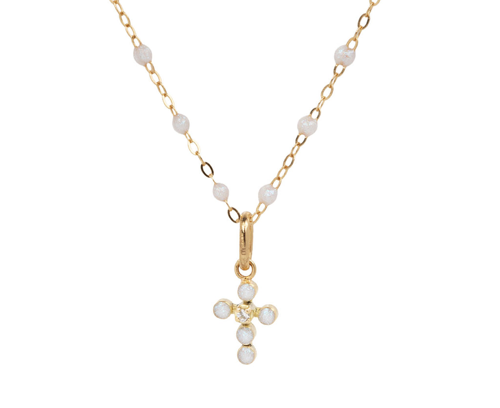 Gigi Clozeau Opal Pearled Mini Gigi Cross Pendant ONLY - Closeup