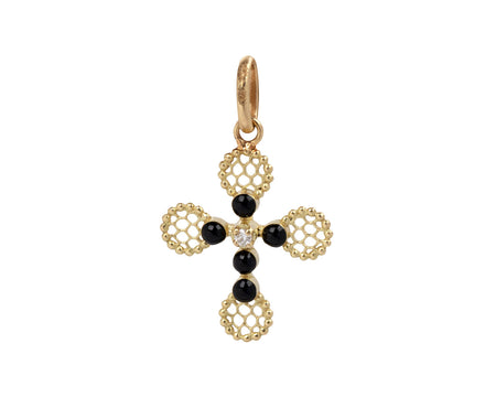 Gigi Clozeau Black Pearled Lace Cross Charm