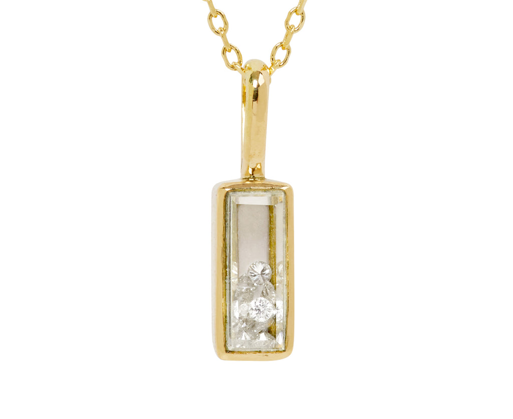 Small Rectangle White Sapphire Kaleidoscope Shaker Pendant Necklace