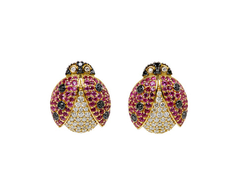 Pink Sapphire Ladybug Button Earrings