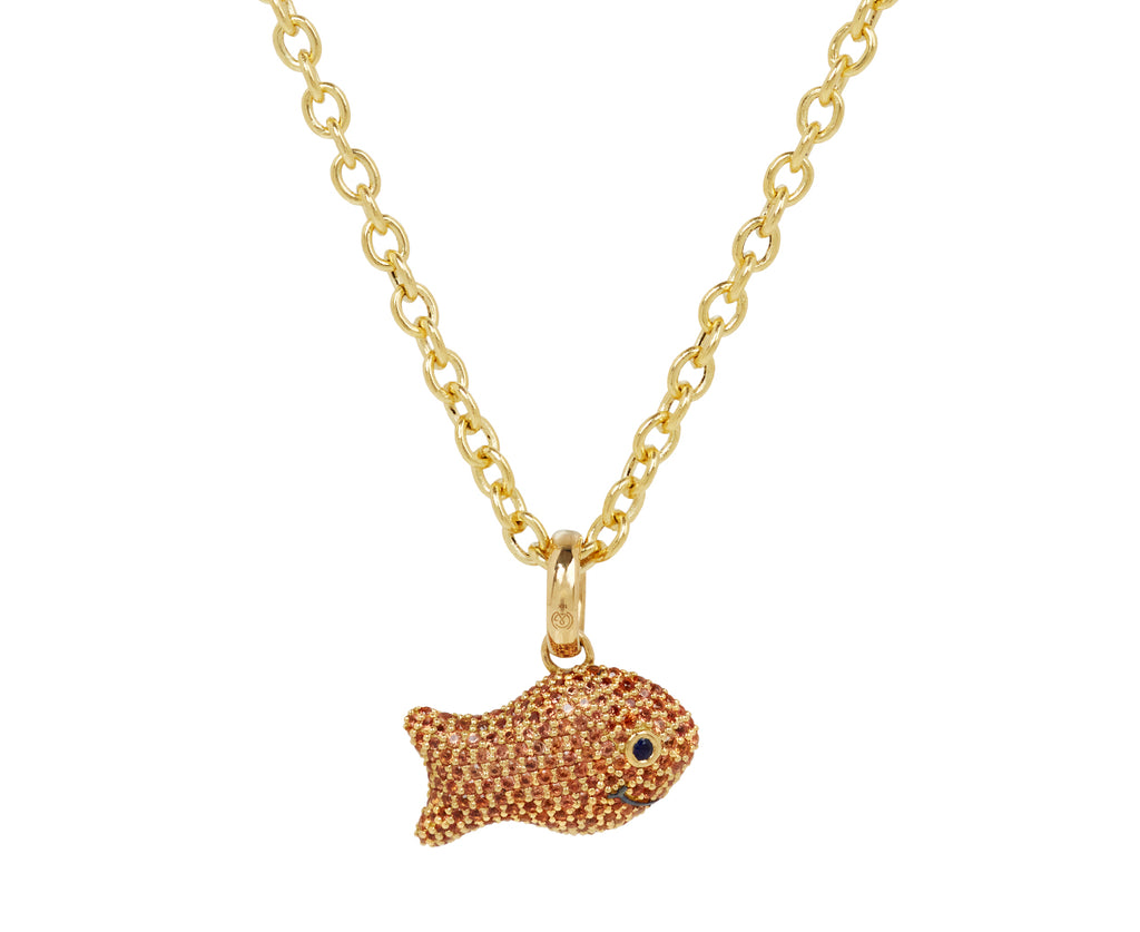 Orange Sapphire Goldfish Pendant Necklace