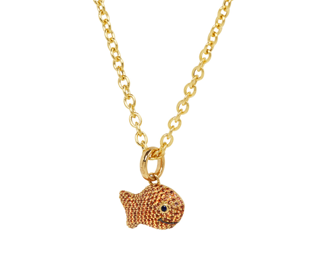 Orange Sapphire Goldfish Pendant Necklace