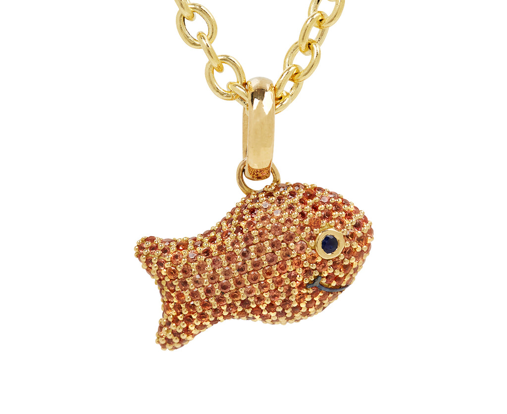 Orange Sapphire Goldfish Pendant Necklace