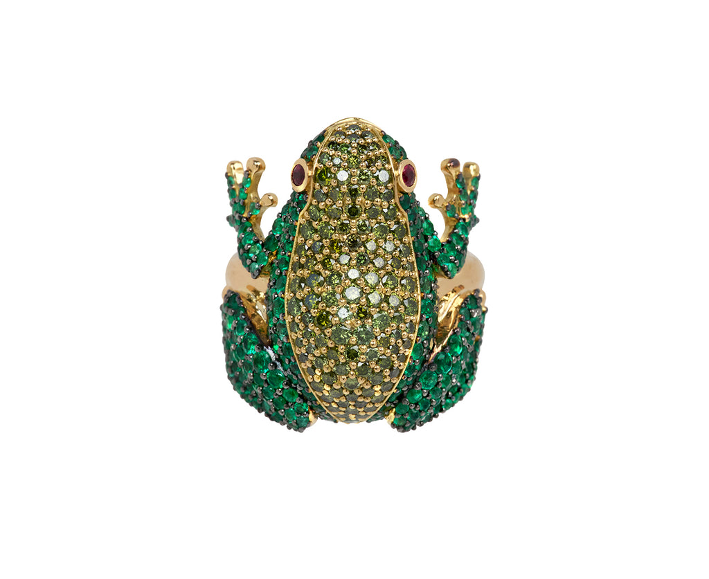 Emerald and Green Diamond Frog Ring