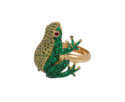 Emerald and Green Diamond Frog Ring
