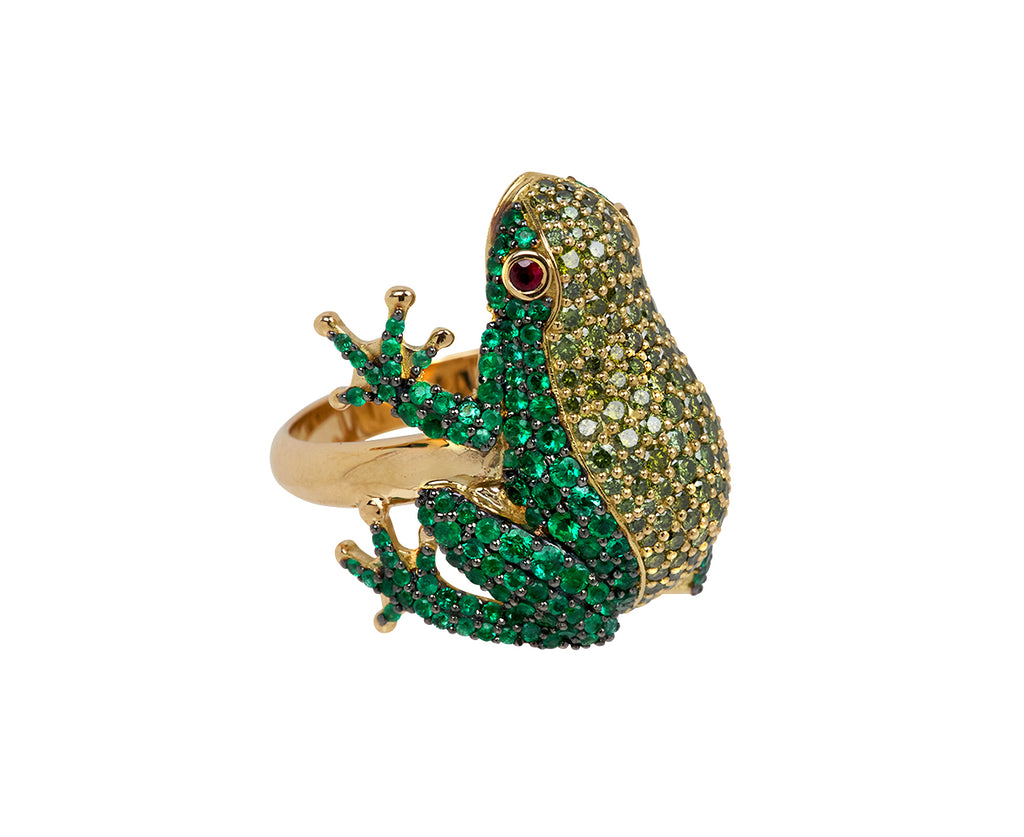 Emerald and Green Diamond Frog Ring