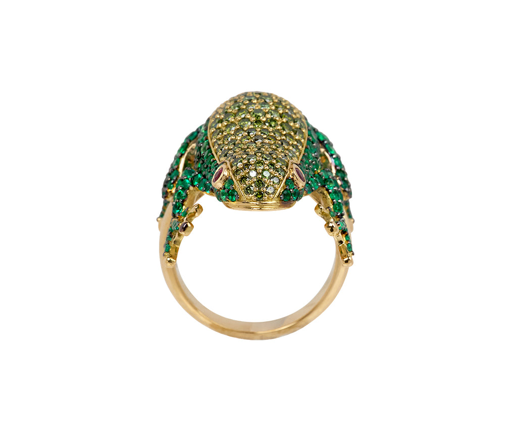 Emerald and Green Diamond Frog Ring